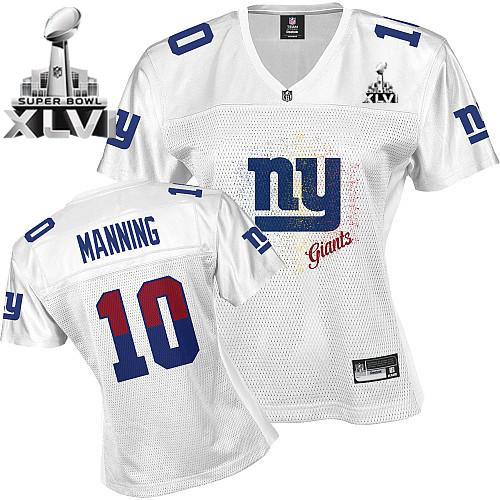 Giants #10 Eli Manning White 2011 Women's Fem Fan Super Bowl XLVI Stitched NFL Jersey